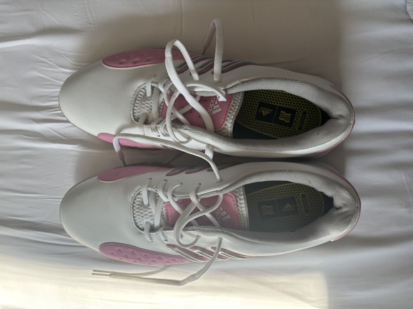 White and pink women’s adidas golf shoes - Picture 1 of 6